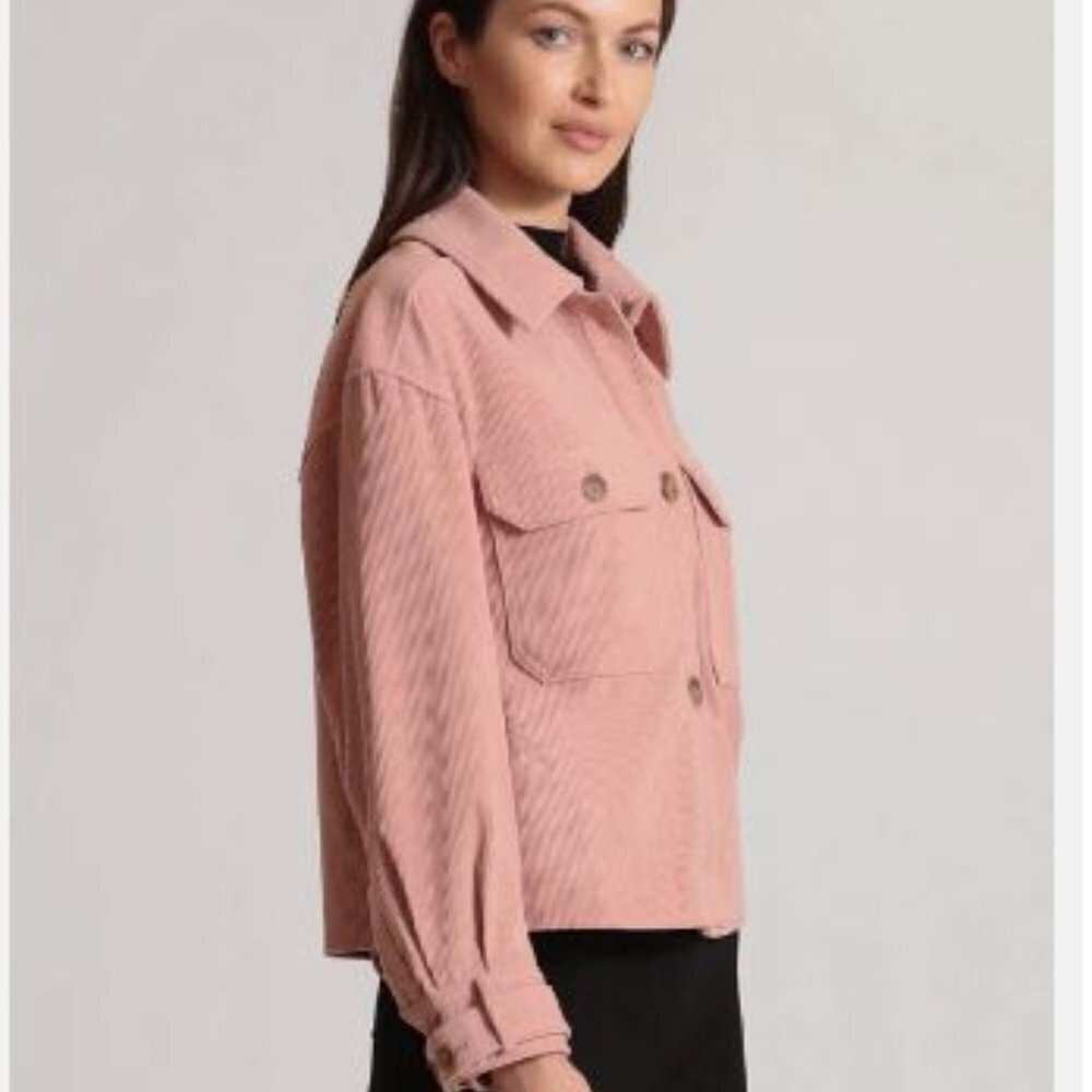 Avec Les Filles Rose Pink Corduroy Cropped Shacket Jacket Size Medium - Picture 3 of 15